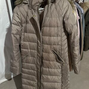 Michael Kors Taupe Quilted Puffer Coat
